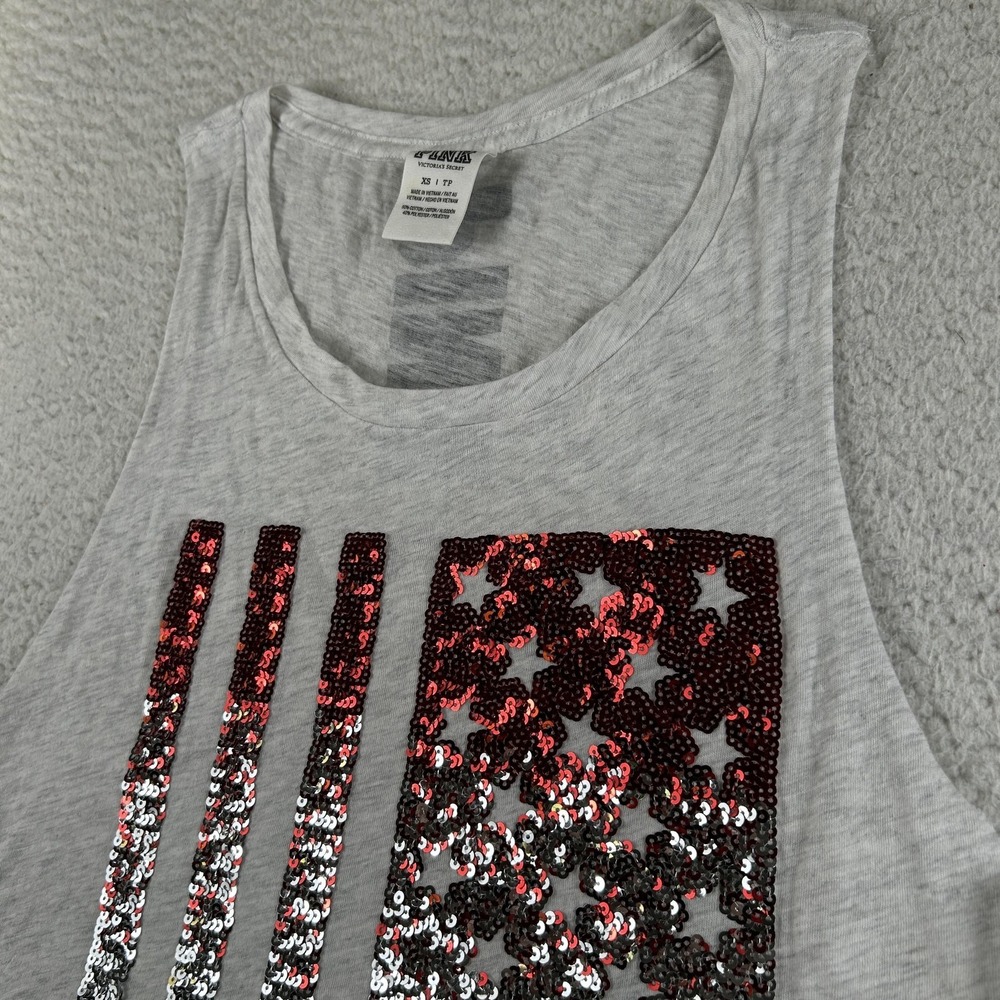PINK Victoria's Secret Tank Top Womens XS Sequin Flag Graphic USA 4th July Y2K - Picture 3 of 10